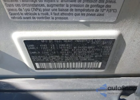 2012 Subaru Outback 2.5I from USA, damaged, VIN 4S4BRBAC3C3272382